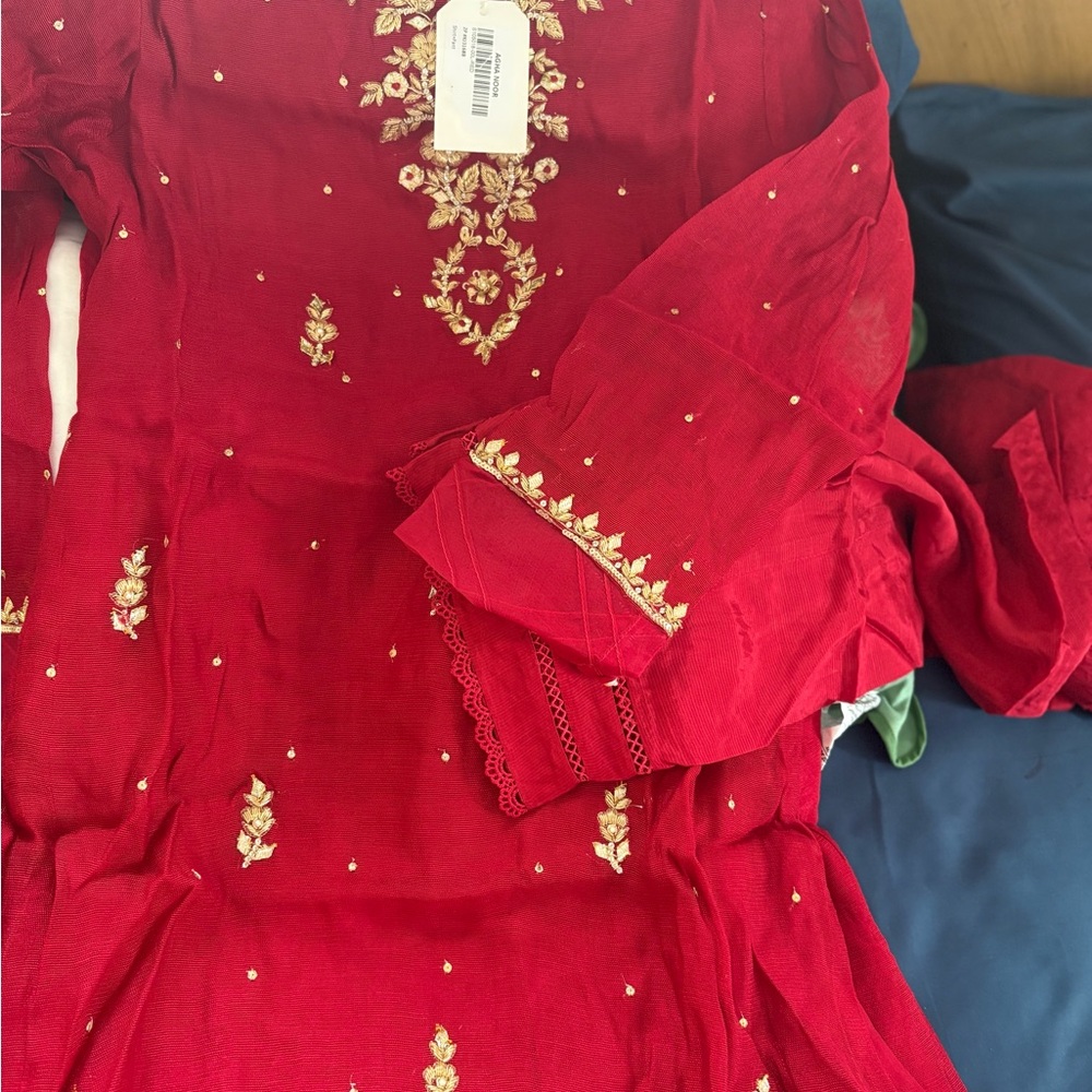 Stunning Red Formal Dress with Gold Detailing